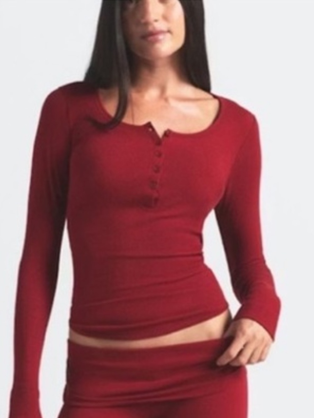 SKIMS NWTCotton Ribbed Henley - Brick